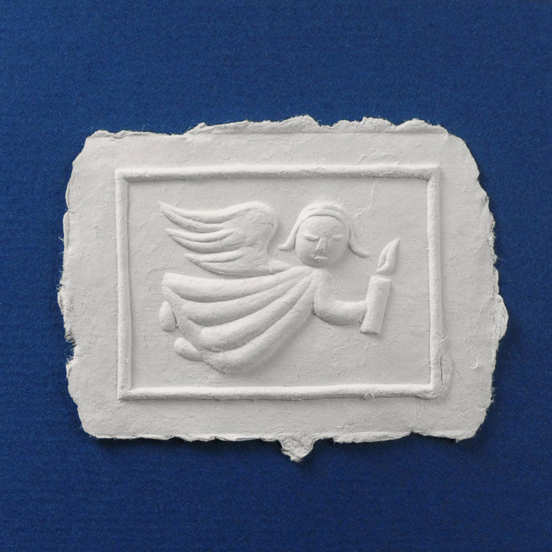 Christmas card angel with candle - detail