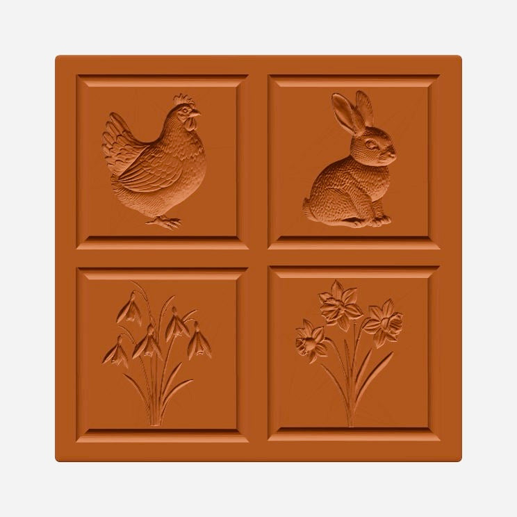 4er Model Frühling: Huhn, Häschen, Schneeglöckchen,..