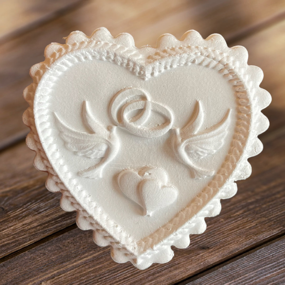 Springerle Model - zur Hochzeit Herz mit Tauben und Ringen klein