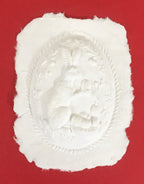 Paper relief card Easter bunny brings Easter eggs